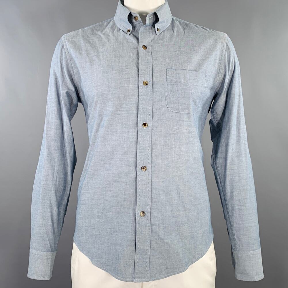 BAND OF OUTSIDERS Size L Blue Grey Cotton One Pocket Long Sleeve Shirt